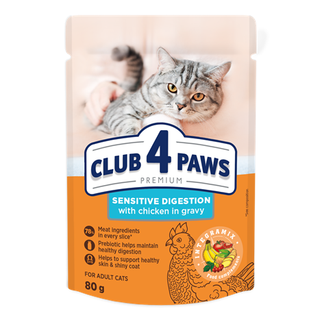 Club 4 Paws пауч за котки с чувствително храносмилане 80гр
