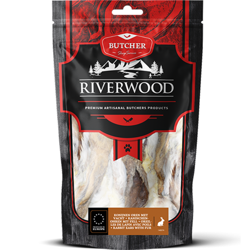 RIVERWOOD 140074 dried treats rabbit ears with fur 100g