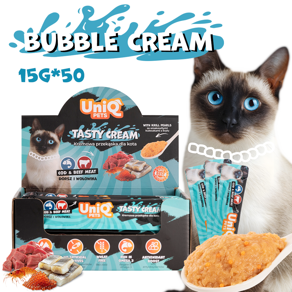 UNIQ PETS кремообразно лакомство за котки с треска и телешко 15гр х 50бр