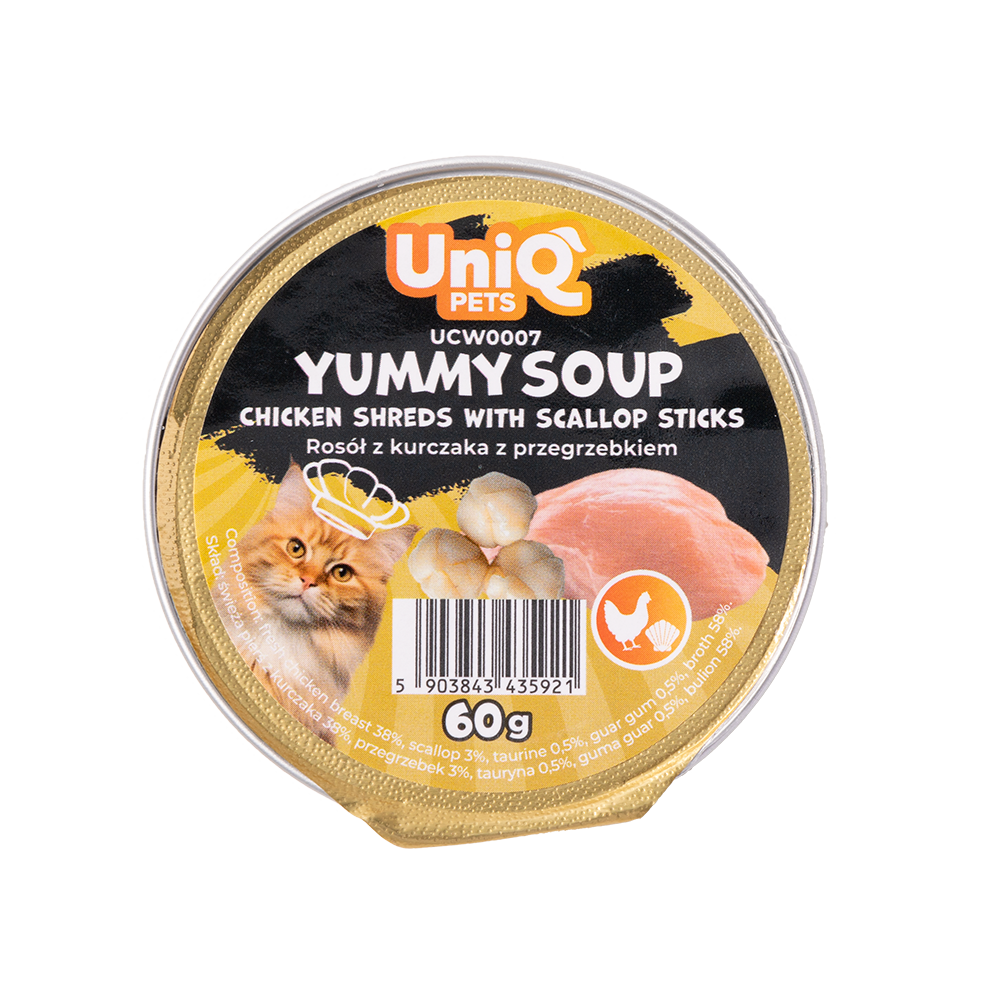UNIQ PETS супа за котки с пиле и миди 60г
