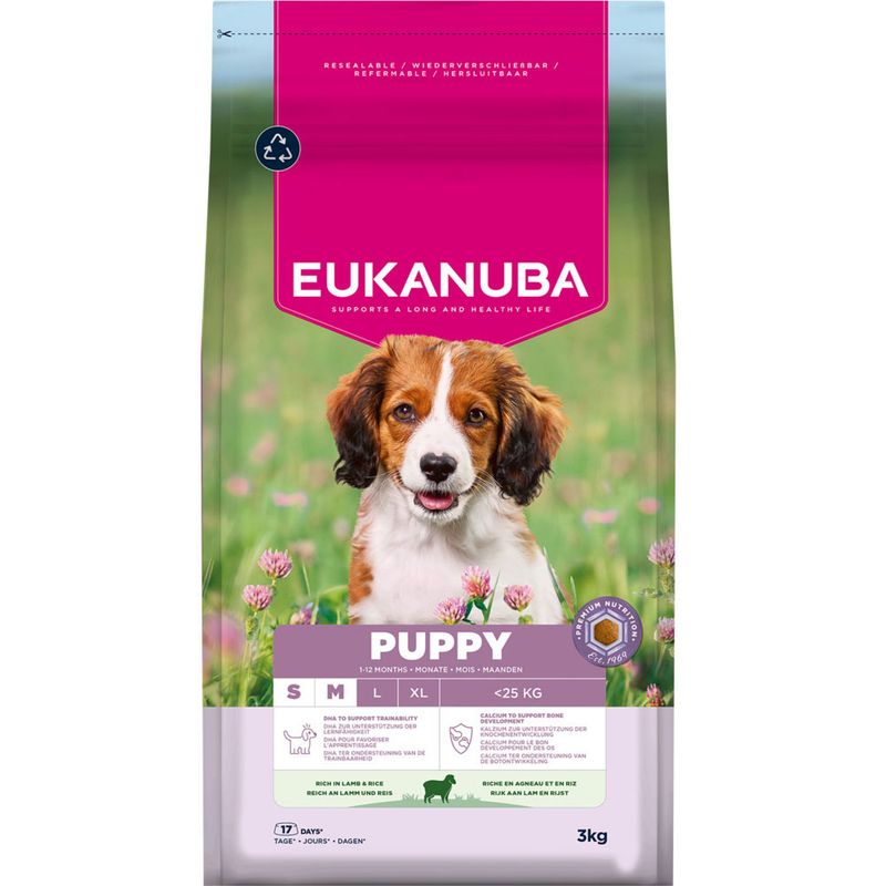 Eukanuba за бебета кучета от дребни и средни породи S-М с агне
