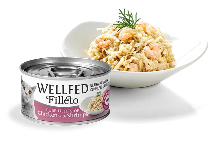 WELLFED филенца за котка с пиле и скариди 70гр