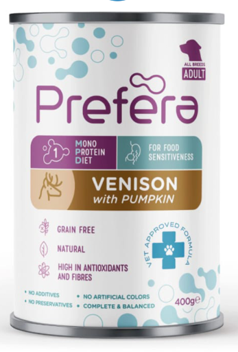 PREFERA куче консерва адълт елен и тиква 400гр