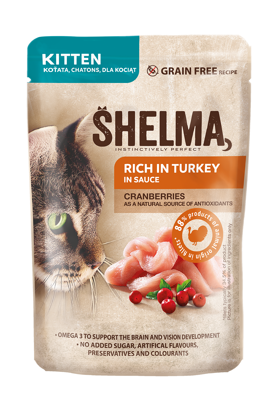 SHELMA-задушени филета за малки котки с пуйка и боровинки 85гр