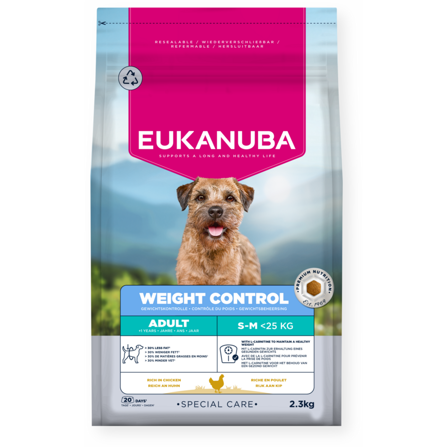 EUKANUBA храна за контрол на теглото за малки и средни породи S/M с пиле