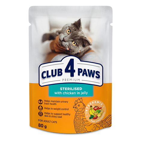 Club 4 Paws за кастрирани котки с пиле в желе 80гр