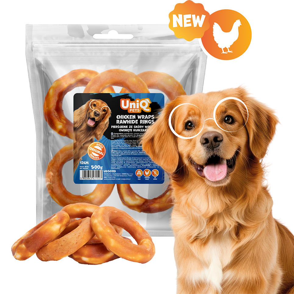 UNIQ PETS рингове със сурова кожа и пилешко 12см 500гр