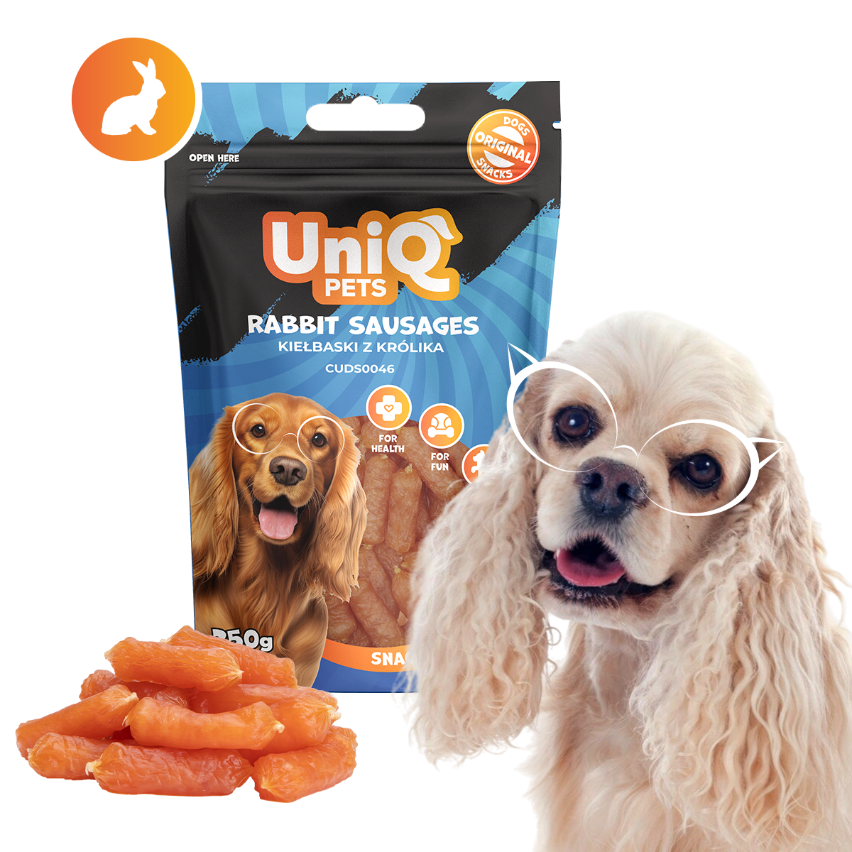 UNIQ PETS меки наденички със заешко 5см 250гр