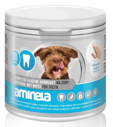 Aminela 50 броя влажни напръстници за почистване на зъбки и устна кухина при кучетата