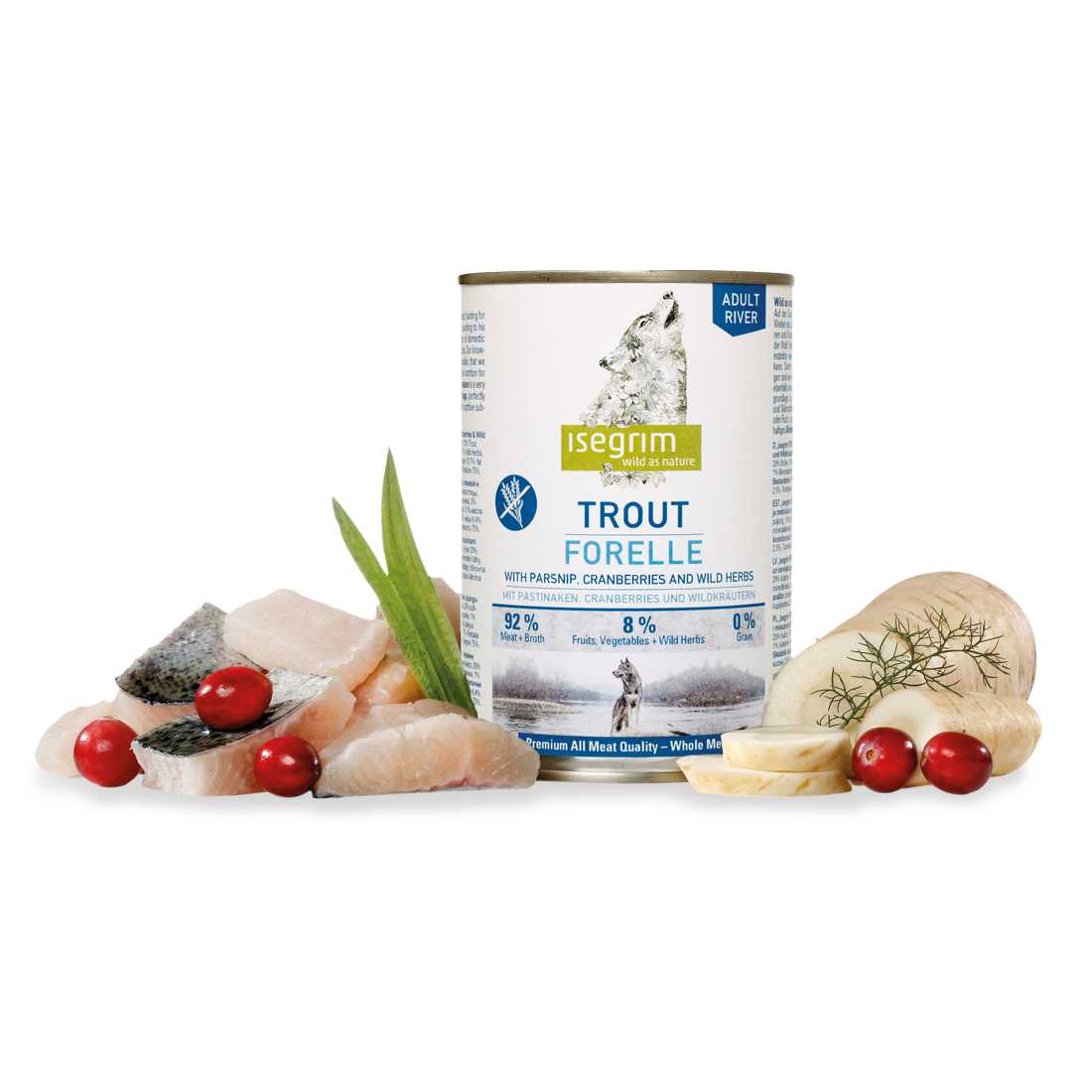 ISEGRIM trout, parsnip and cranberry dog