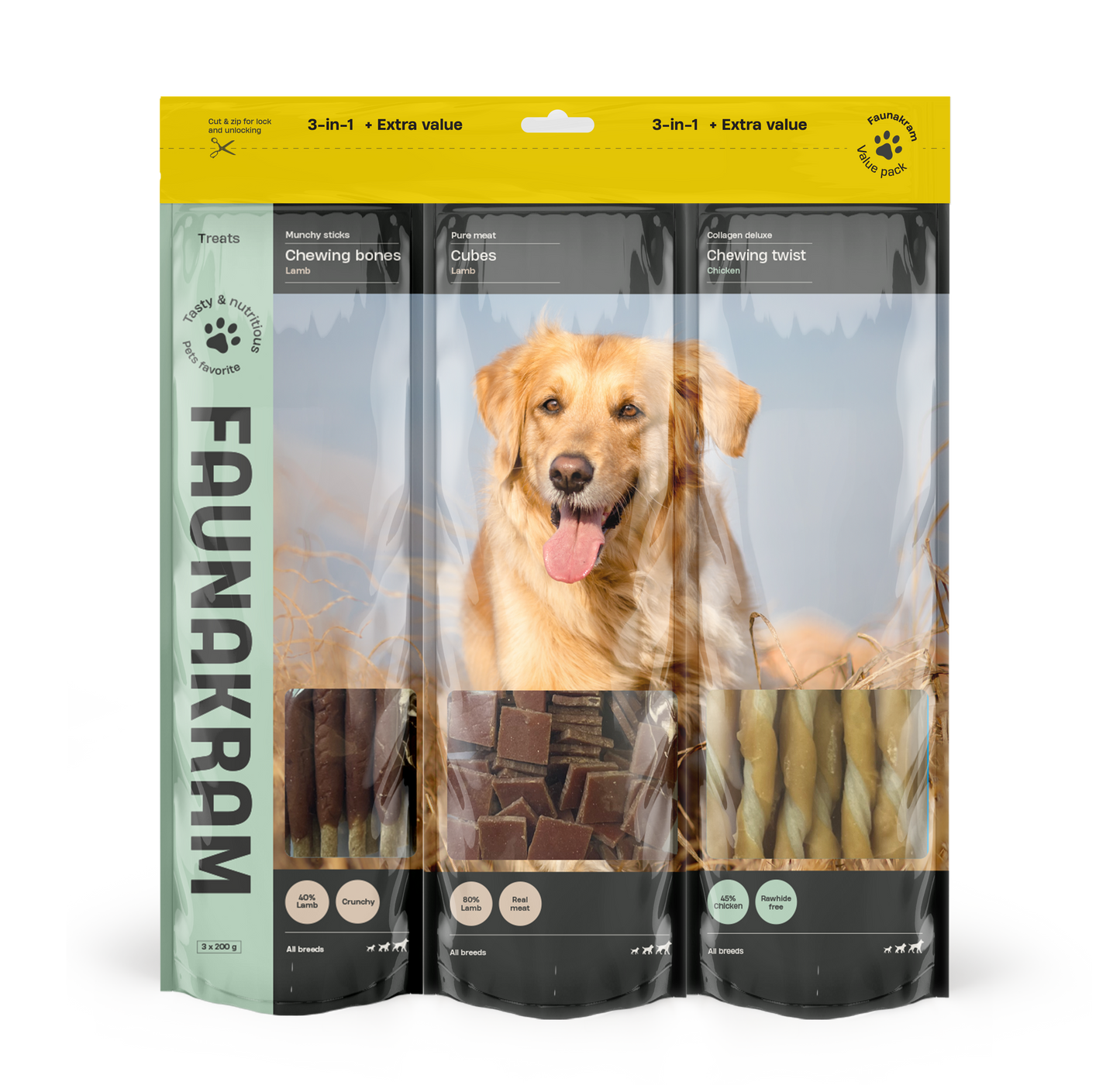 FAUNAKRAM 3-IN-1 Colagen cabobs: Strips: Expanded rawhide bone: