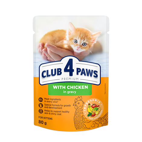 Club 4 Paws пауч за бебета котенца с пиле в сос 80гр