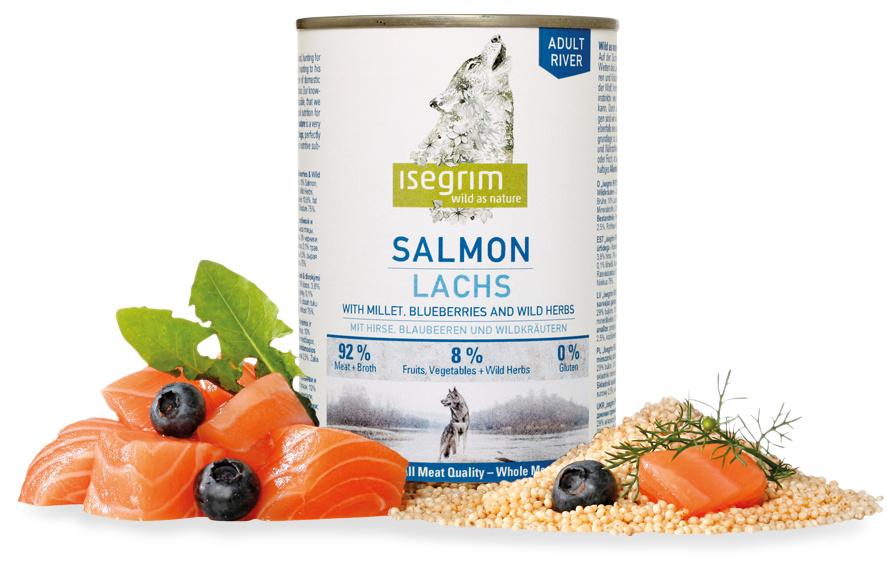 ISEGRIM куче сьомга, боровинки и билки