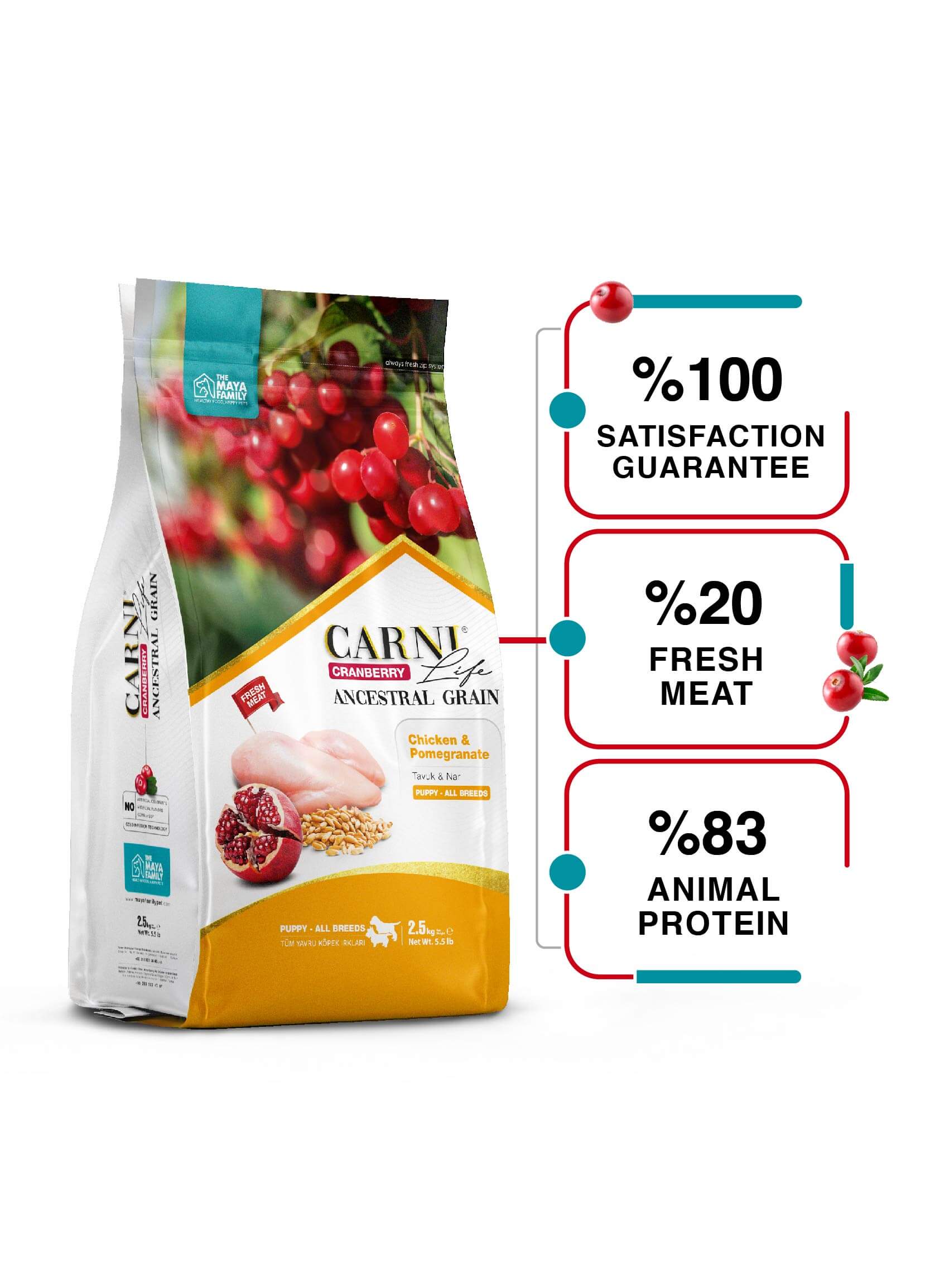 Плик Carni Life Cranberry Puppy пиле и нар на бял фон.