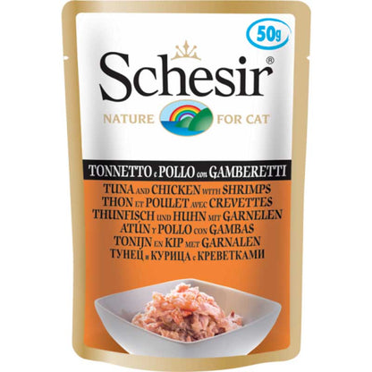 SCHESIR пауч за котка с риба тон и пиле и скариди 50гр