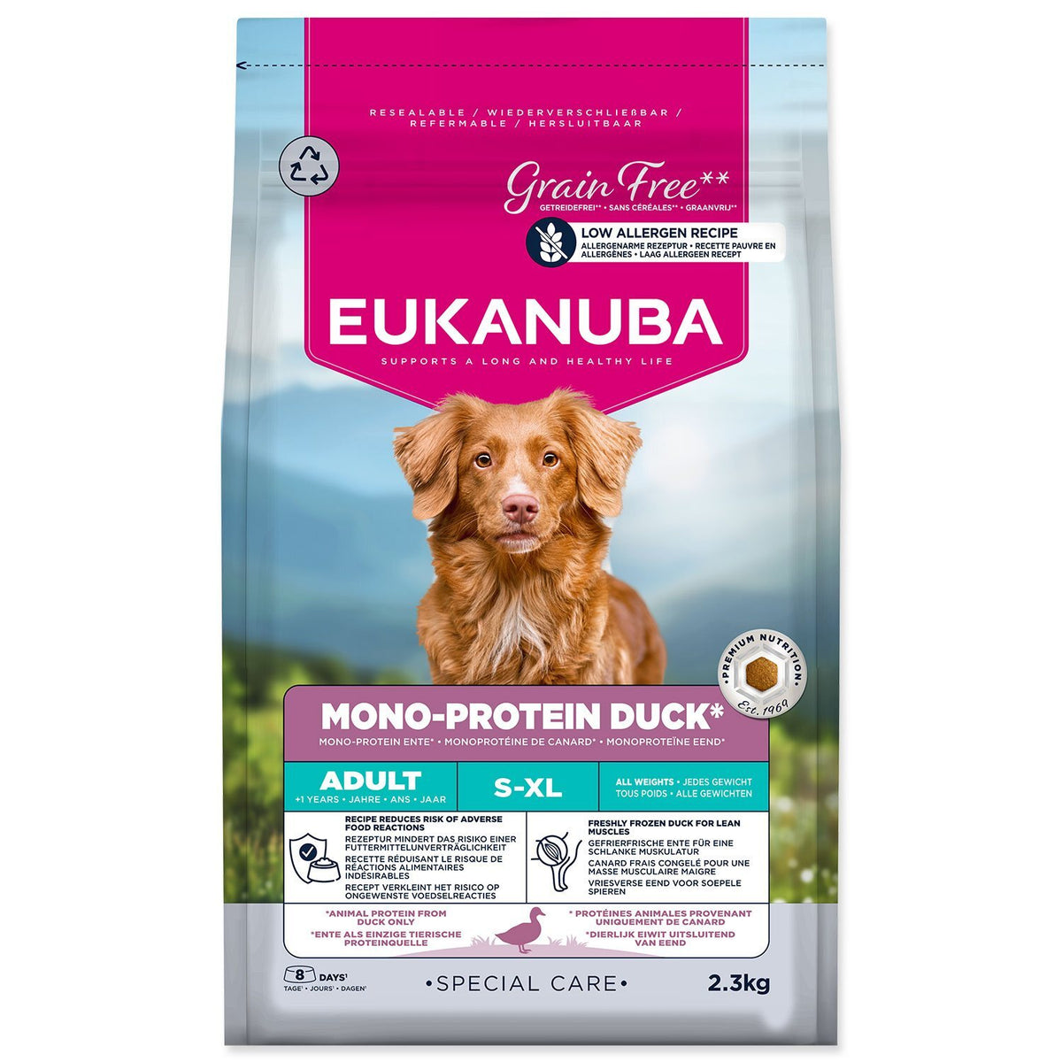 Eukanuba монопротеинова храна за възрастни кучета от всички породи S-XL с патица