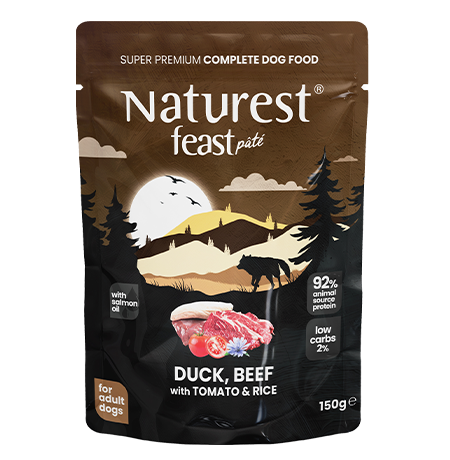 Naturest feast pate пауч за кучета с патешко, говеждо, домат и ориз 150гр
