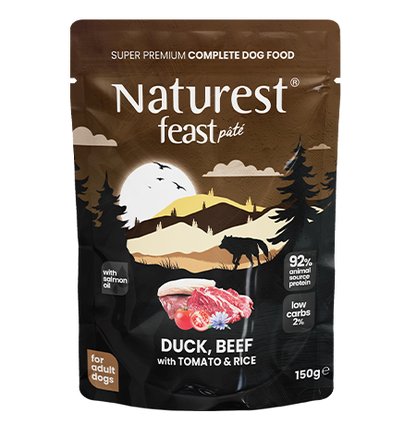 Naturest feast pate пауч за кучета с патешко, говеждо, домат и ориз 150гр