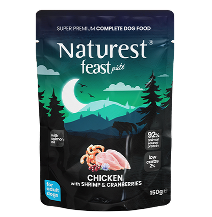 Naturest feast pate  пауч за кучета с пиле, скариди и червени боровинки 150гр