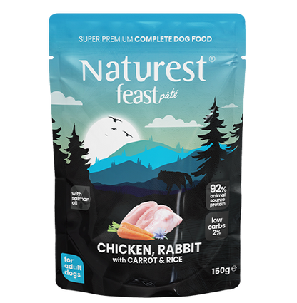 Naturest feast pate пауч за кучета с пиле, заек, морков и ориз 150гр