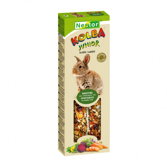 Пръчица за бебета зайци със зеленчуци, сено, глухарче и билки