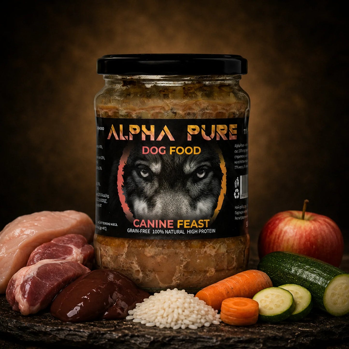 Буркан Alpha pure за възрастни кучета с пиле и свинско 500гр
