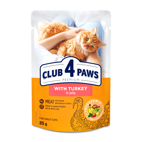 Club 4 Paws пауч за котка с пуешко в желе 85гр