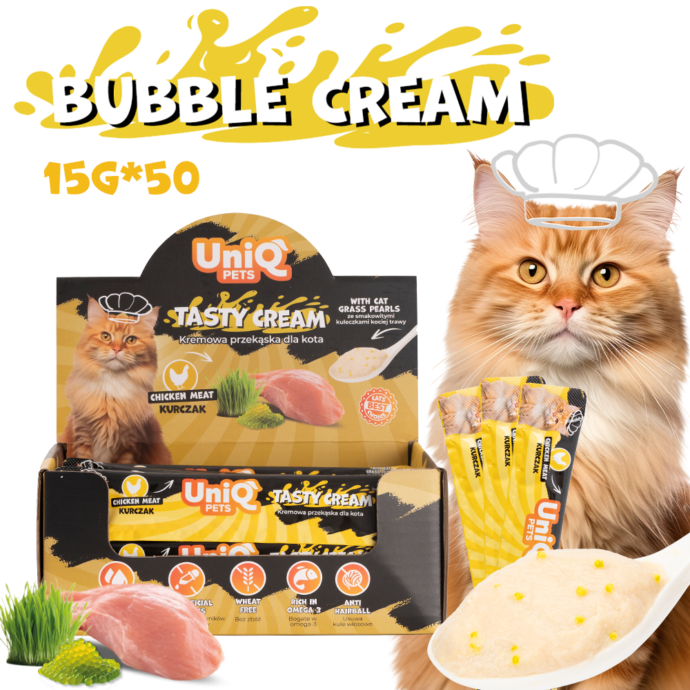 UNIQ PETS кремообразно лакомство за котки с пилешко и котешка трева 15гр х 50бр
