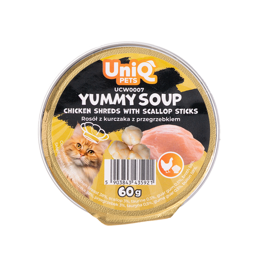 UNIQ PETS супа за котки с пиле и миди 60г