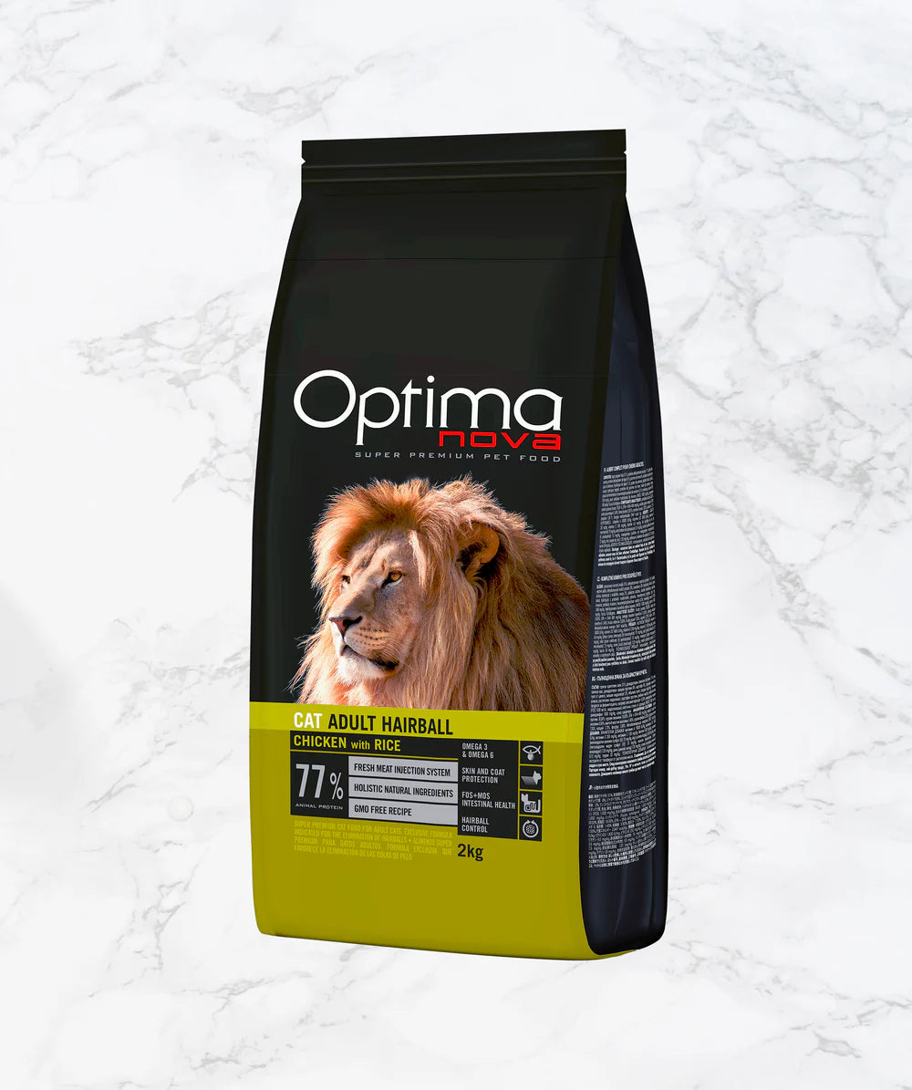 Optima Nova- храна за котки за космени топки с пиле и ориз