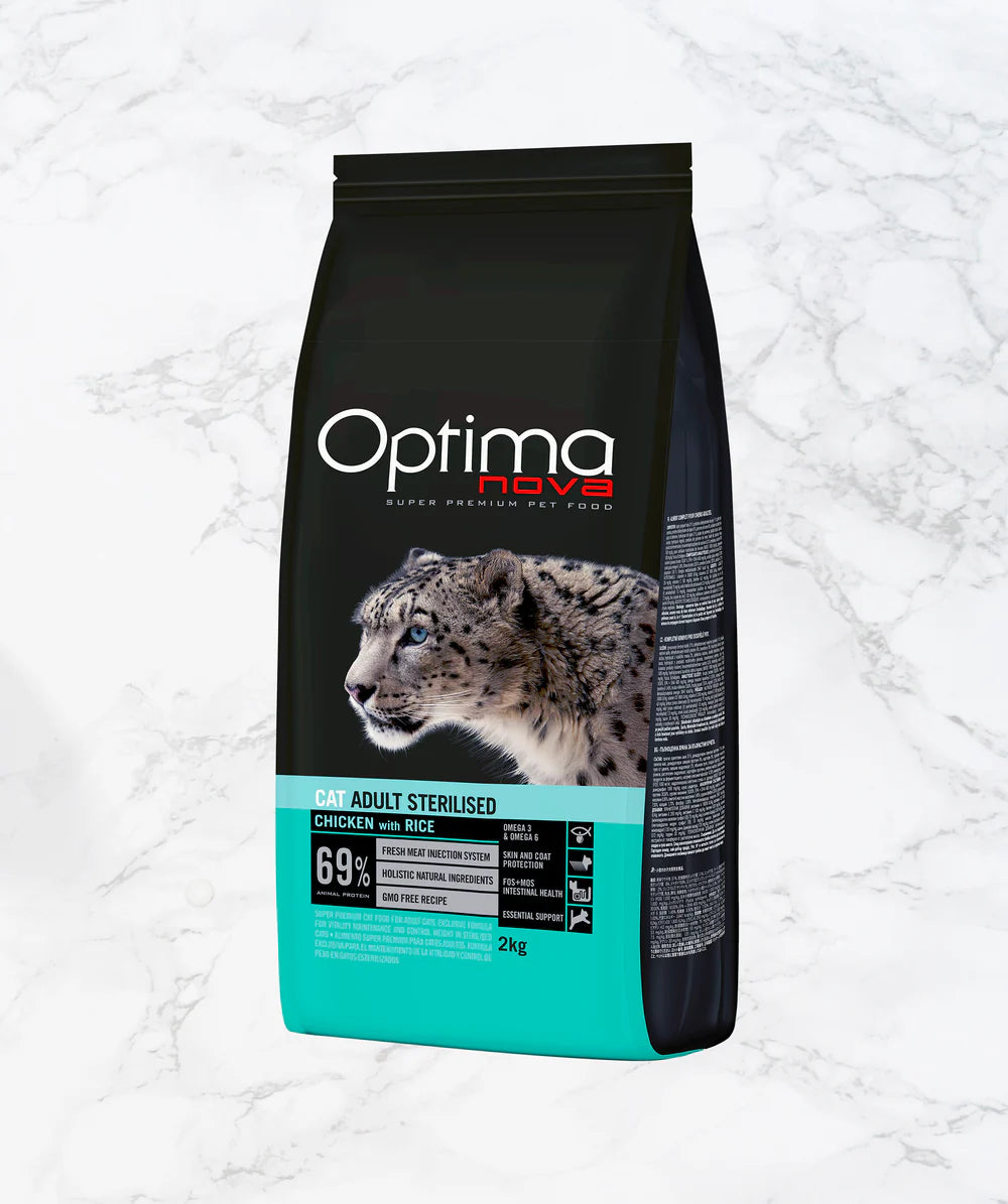 Optima Nova- храна за кастрирани котки с пиле и ориз
