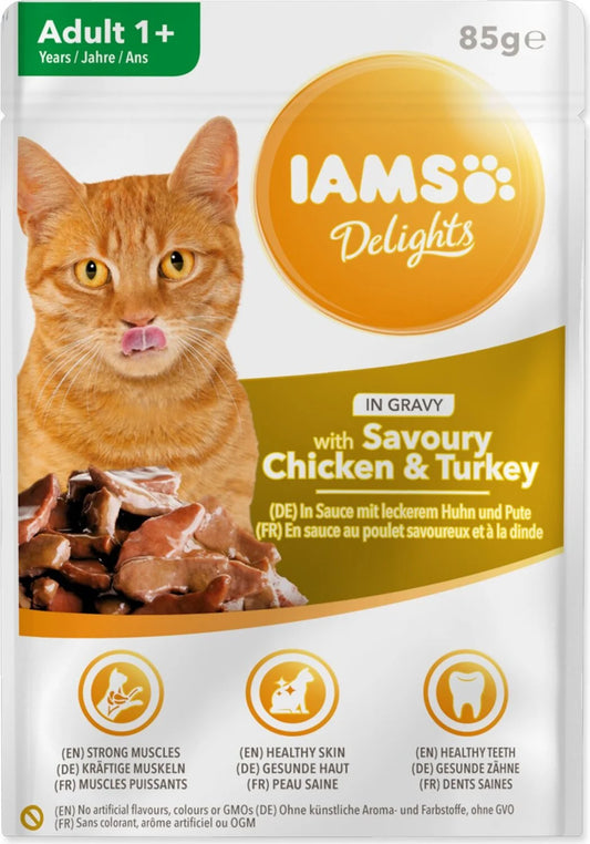 IAMS пауч за котки с пиле и пуйка в сос 85гр