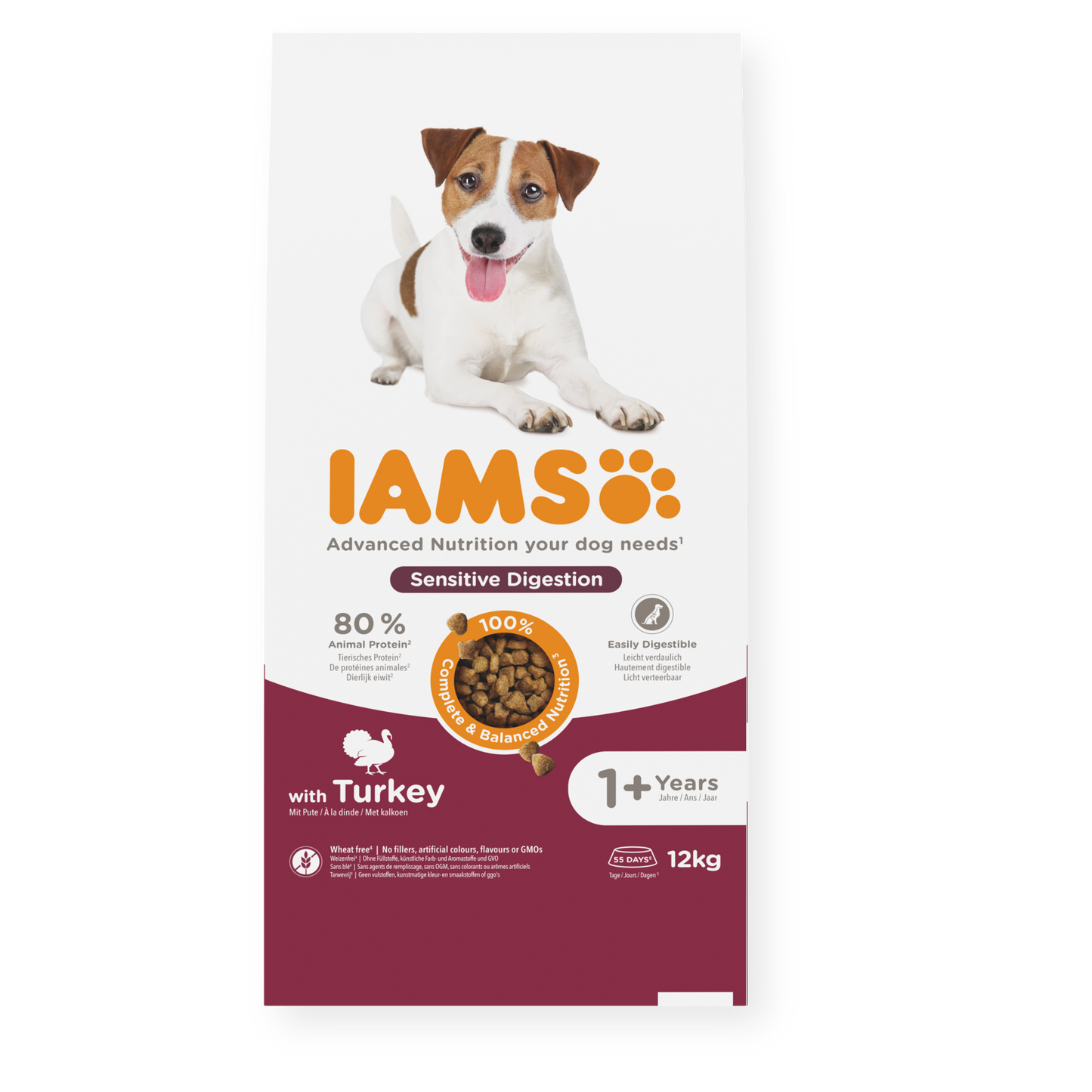 Iams за кучета от всички породи за чувствителен стомах с пуйка 12кг