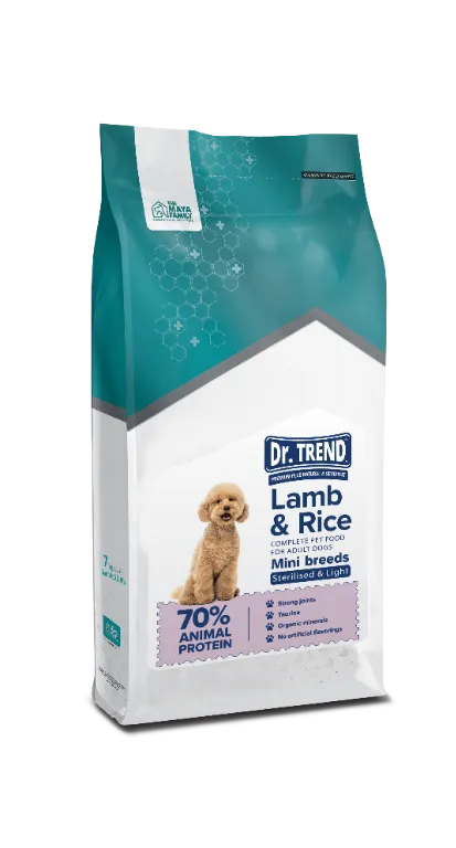 Dr. TREND Lamb & Rice Sterilised Light – 7 кг Премиум храна за възрастни кучета от мини породи