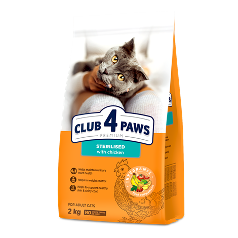 CLUB 4 PAWS за кастрирани котки с пиле 14кг