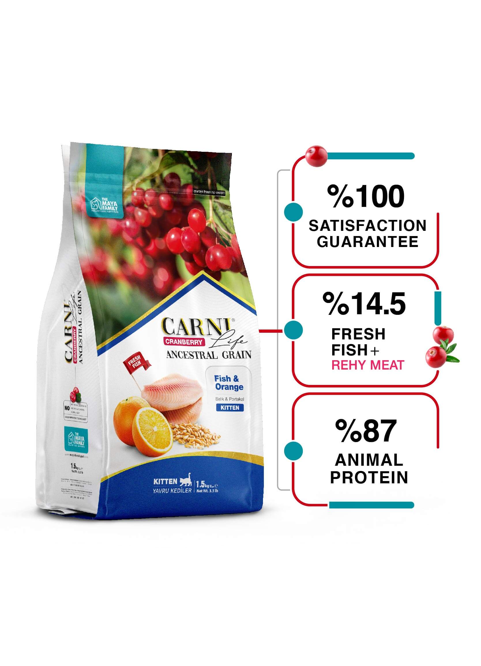 Плик Carni Life Cranberry Kitten сьомга и портокална бял фон.