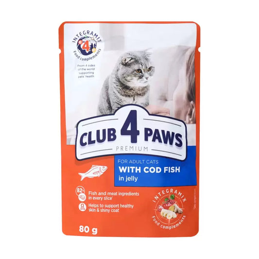 Club 4 Paws пауч за котка с риба треска в желе 80гр