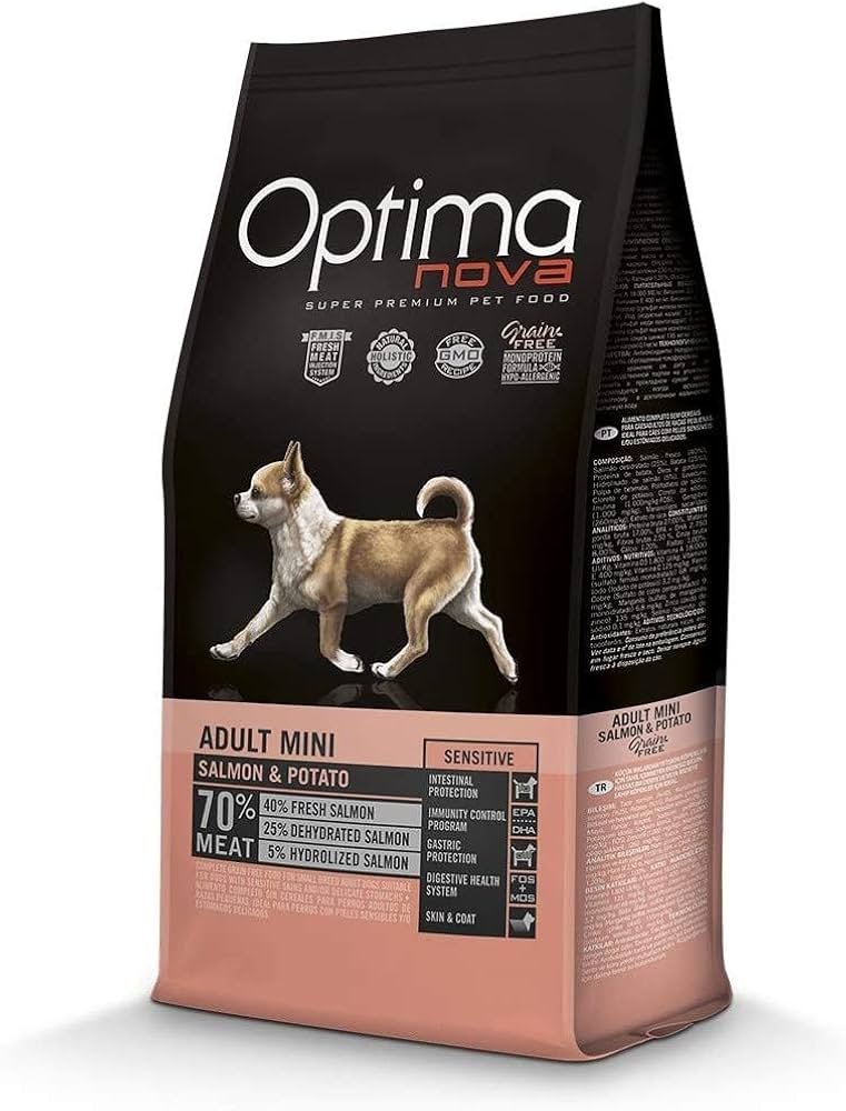 Optima Nova- храна за израстнали кучета от малки породи SENSITIVE със сьомга и картоф