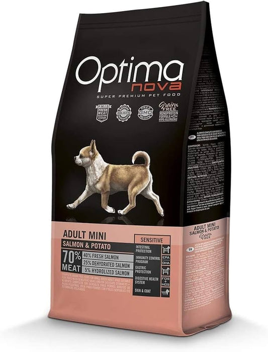 Optima Nova- храна за израстнали кучета от малки породи SENSITIVE със сьомга и картоф