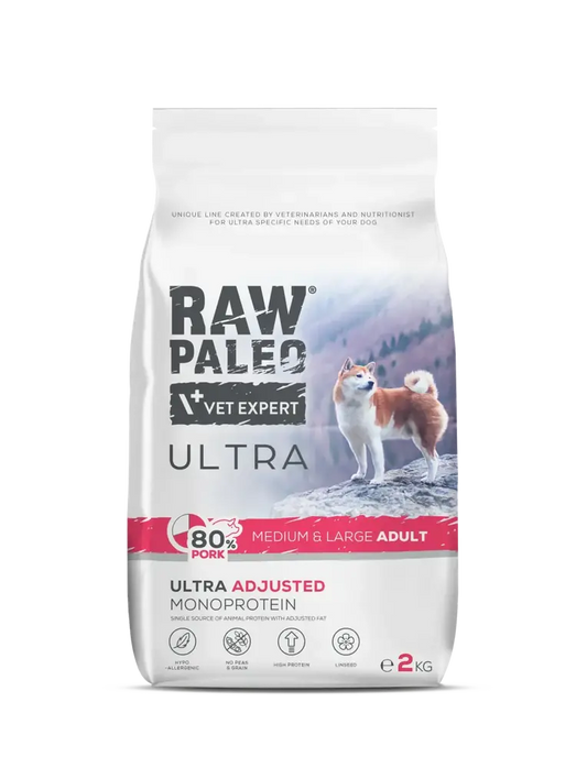 Raw Paleo суха храна със свинско месо за пораснали кучета от средни и големи породи