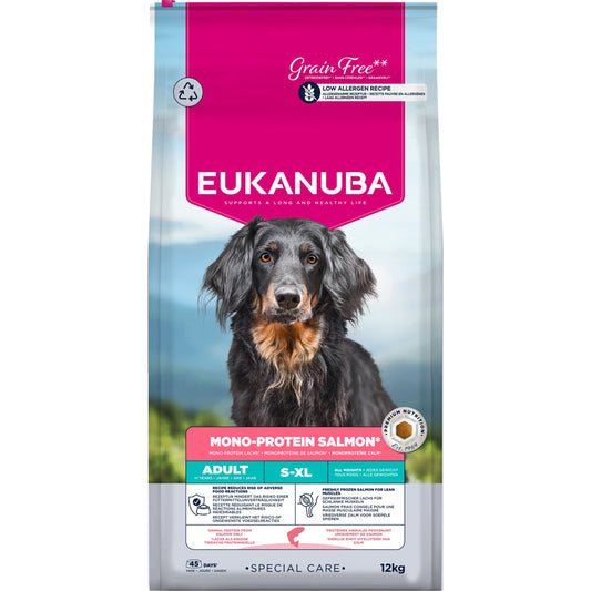 Eukanuba монопротеинова храна за възрастни кучета от всички породи S-XL със сьомга