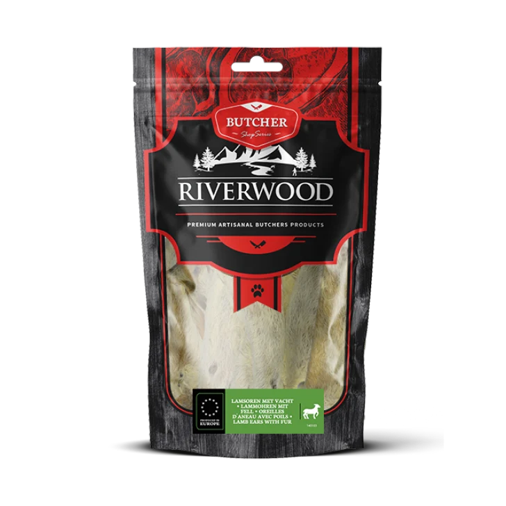 RIVERWOOD 140103 dried treats lamb ears with fur 100g