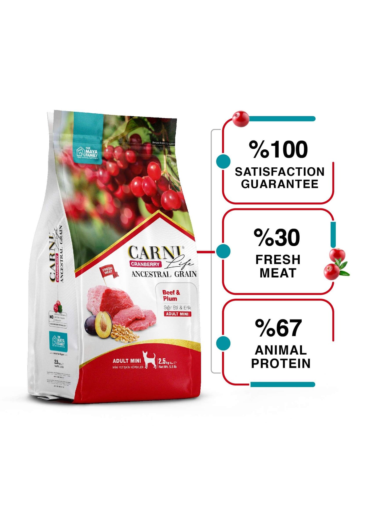 Плик Carni Life Cranberry Adult Mini говеждо и сливи на бял фон.