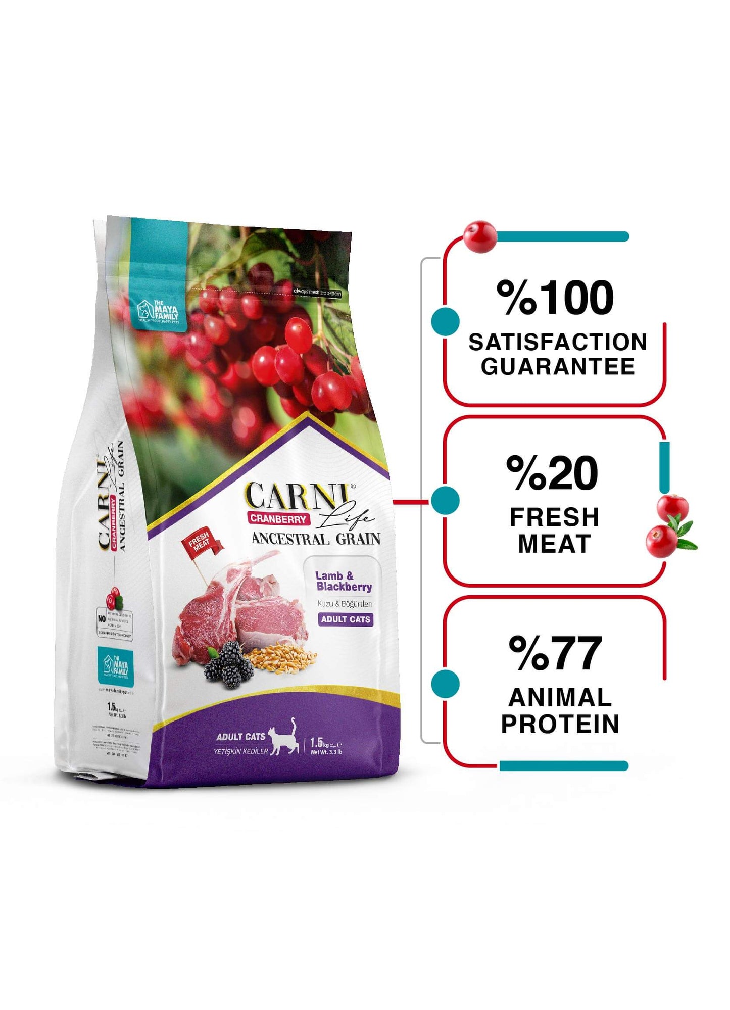 Плик Carni Life Cranberry Adult агне и капини на бял фон.