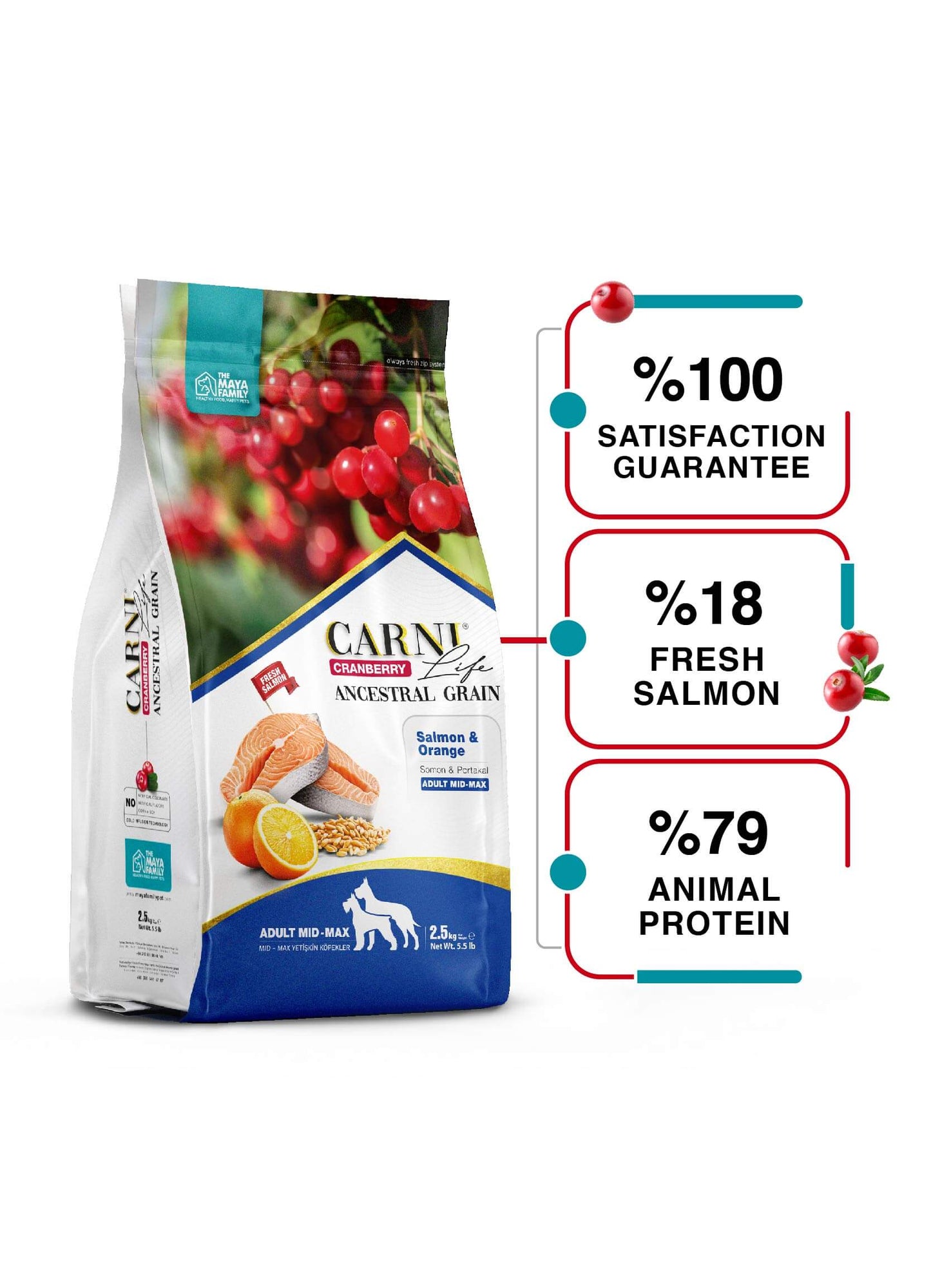 Плик Carni Life Cranberry Adult сьомга и портокал на бял фон.