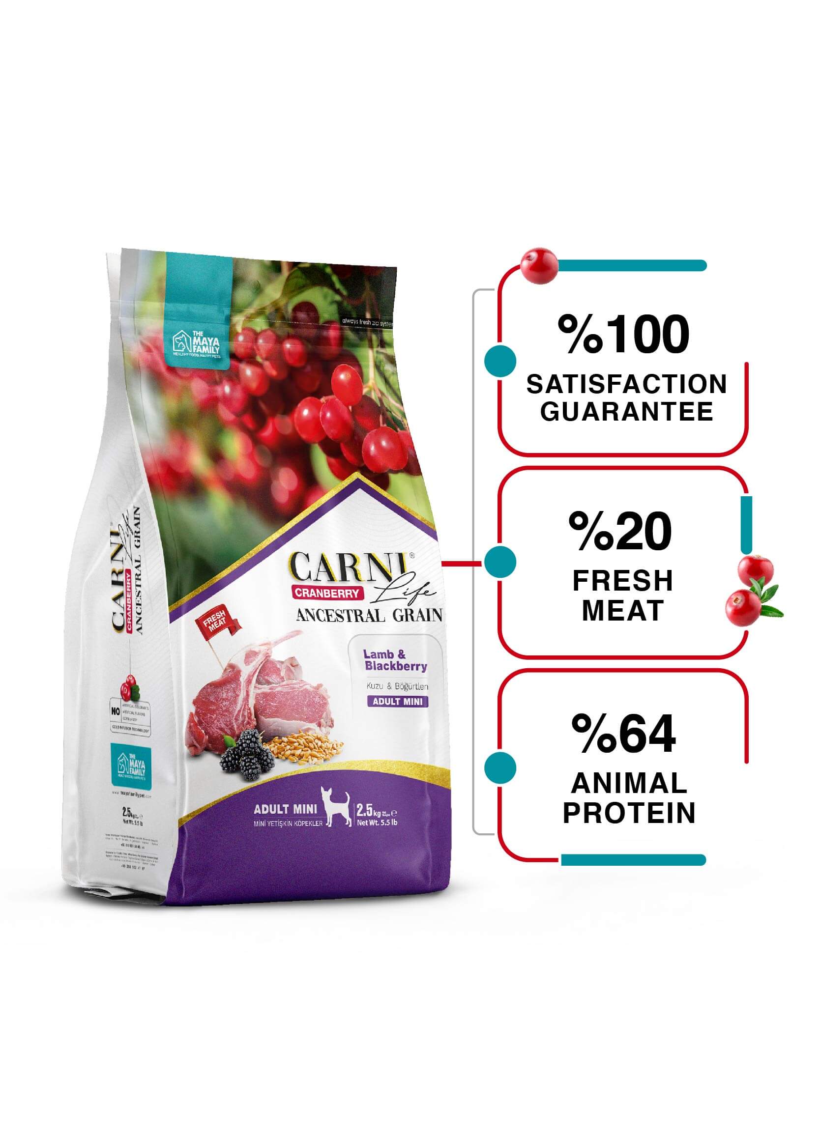 Плик Carni Life Cranberry Adult Mini агнешко и къпина на бял фон.