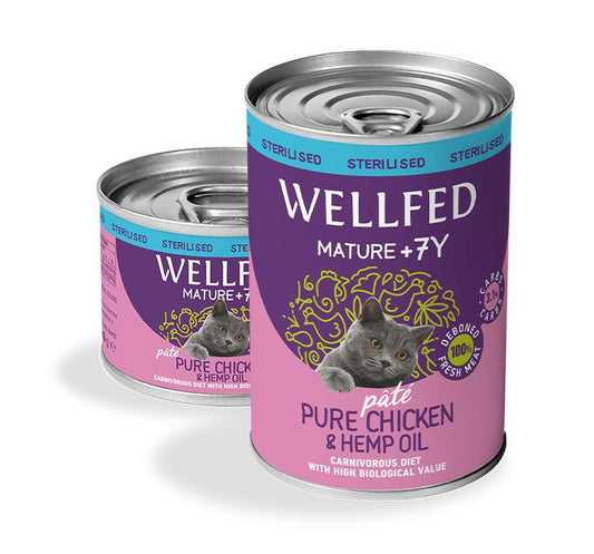 WELLFED пастет за кастрирани котки 7+години с пиле и конопено масло