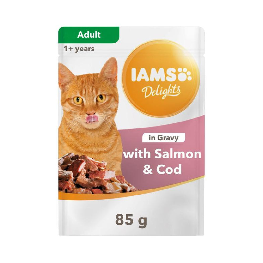 IAMS пауч за котки със сьомга и треска в сос 85гр