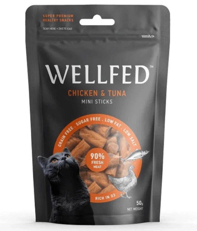 Wellfed лакомство за котки с пиле и риба тон 50гр