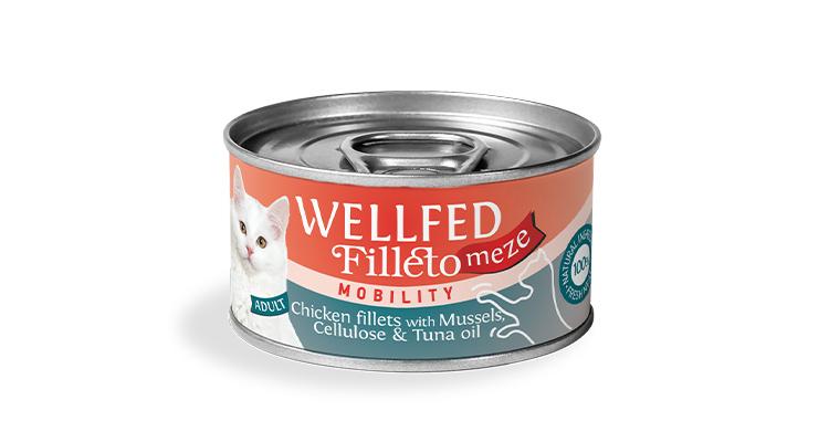 WELLFED филенца за котка MOBILITY с пиле, миди, целулоза и масло от риба тон 70гр
